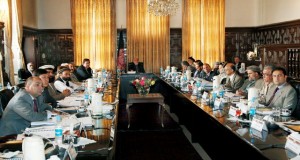 Karzai addressing his cabinet. Photo is from the web posting of Karzai's statement on the Bilateral Security Agreement.