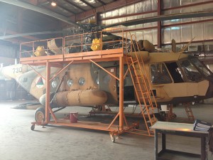 An Mi-17 undergoing maintenance. Most maintenance within SMW is carried out by contractors because SMW lacks the expertise. (SIGAR photo).