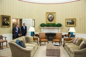 Obama and Sharif enter the Oval Office yesterday.