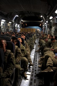 A C-17 configured to carry troops being redeployed out of Bagram. (DVIDS)