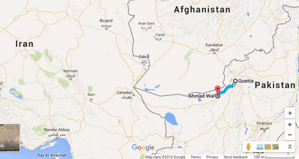 Google map of the region surrounding Ahmed Wal, where Mullah Monsour was killed.