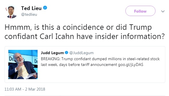 Rep. Ted Lieu (D-CA) tweet