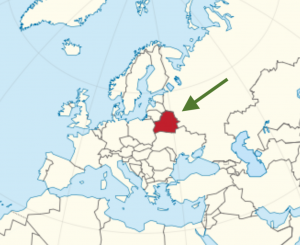 Map of Belarus' location on a globe.