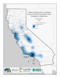 Map: Landslides in California, January 1-16, 2023, via CA Geological Survey.