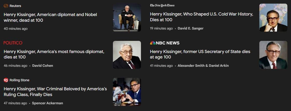 A Website Devoted to Updating if Henry Kissinger is Dead or Not